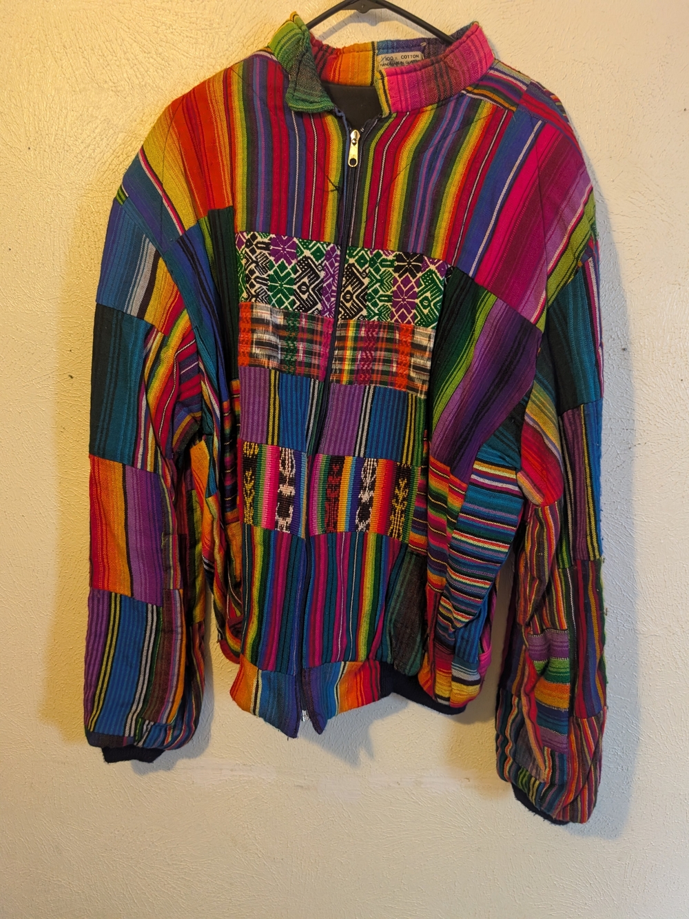 Handwoven Vintage Guatemalan Multicolor Zip-Up Women's Jacket One Size Fits Most